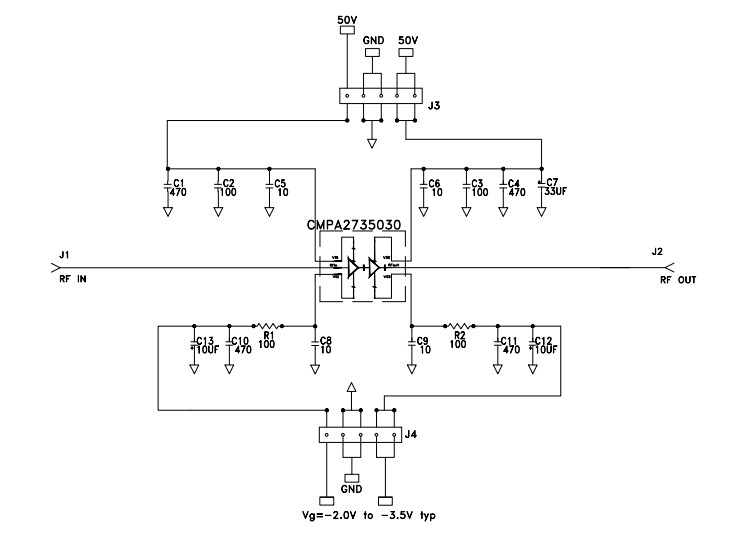 Application Circuit Diagram - MACOM CMPA2735030S-AMP1 Evaluation Board
